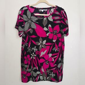 Women's Chico's Floral Acetate Blouse Size 2 Large Fushia / Green Tropical